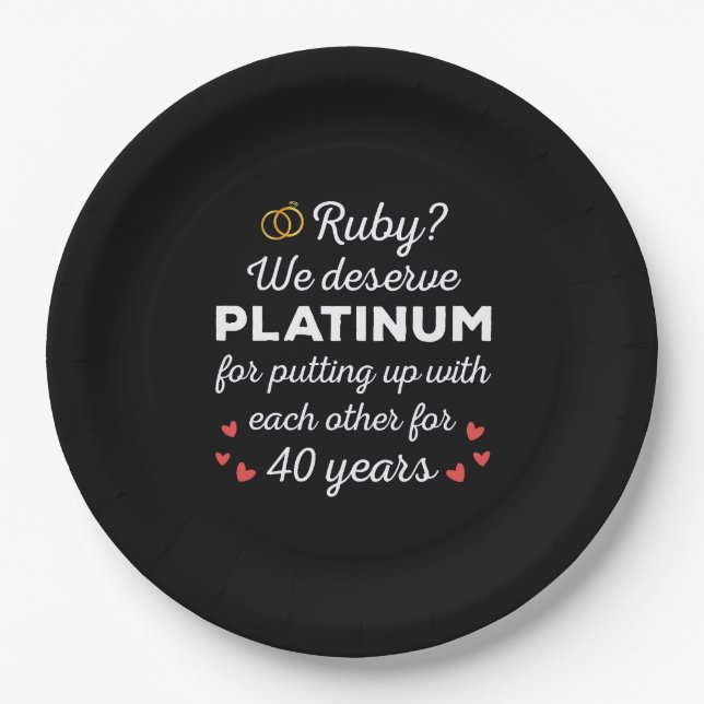 40th Wedding Anniversary I - Ruby Funny Couple Paper Plates (Front)