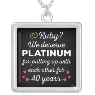 40th Wedding Anniversary I - Ruby Funny Couple Silver Plated Necklace