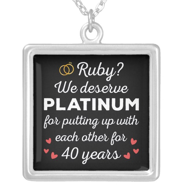 40th Wedding Anniversary I - Ruby Funny Couple Silver Plated Necklace (Front)