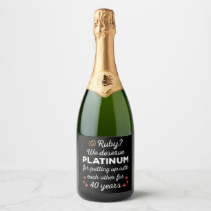40th Wedding Anniversary I - Ruby Funny Couple Sparkling Wine Label