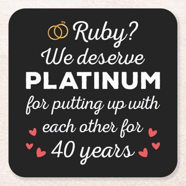40th Wedding Anniversary I - Ruby Funny Couple Square Paper Coaster (Front)