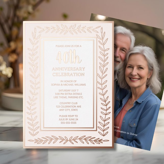 40th Wedding Anniversary Invitation Botanical Rose Foil Invitation (Creator Uploaded)