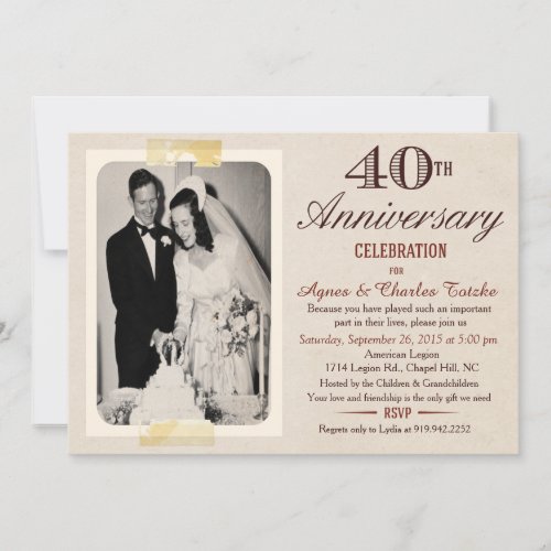 40th Wedding Anniversary Invitation _ Custom Photo