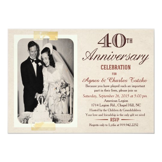 40th Wedding Anniversary Invitation - Custom Photo | Zazzle.com