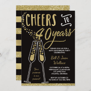 40th Wedding Anniversary Invitation, Faux Glitter Invitation