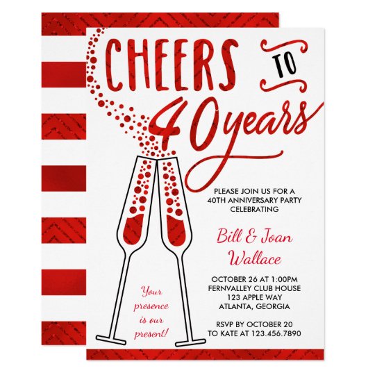 40th Wedding Anniversary Invitation Faux Glitter Invitation