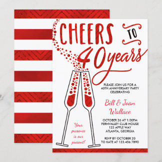 40th Wedding Anniversary Invitation, Faux Glitter Invitation