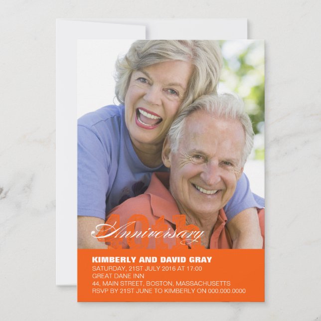 40th Wedding Anniversary Invitation in Orange (Front)