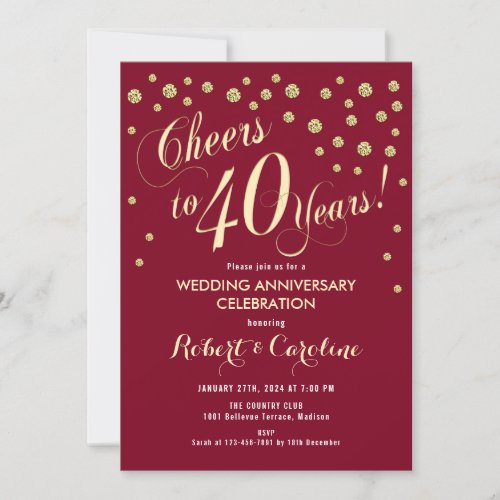 40th Wedding Anniversary Invitation _ Red  Gold