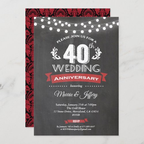 40th wedding anniversary invitation Ruby red Invitation