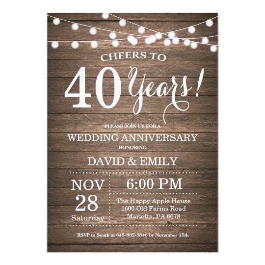 40th Wedding Anniversary Invitation Rustic Wood 0181