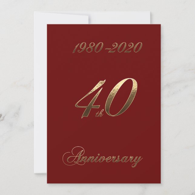 40th Wedding Anniversary Jubilee 2020 Elegant Red Save The Date (Front)