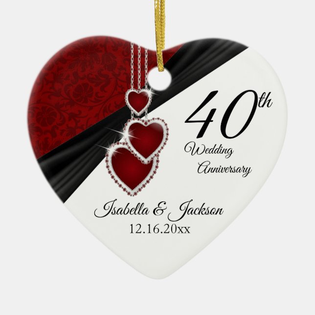 40th Wedding Anniversary Keepsake Design 2 Ceramic Ornament (Front)