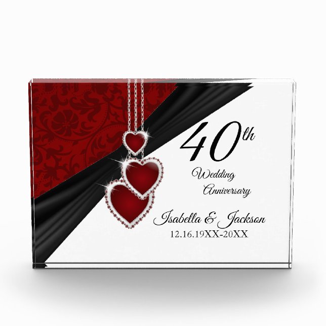 40th Wedding Anniversary Keepsake Design Acrylic Award (Front)