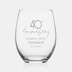 40th Wedding Anniversary Keepsake Stemless Wine Glass