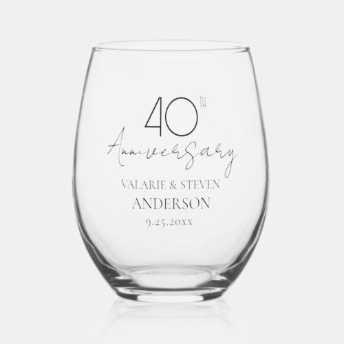 40th Wedding Anniversary Keepsake Stemless Wine Glass