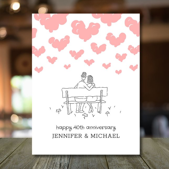 40th Wedding Anniversary Married Couple Hearts Postcard (Creator Uploaded)