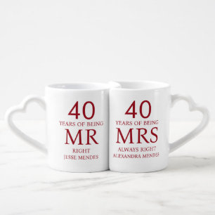 40th Wedding Anniversary Mr Mrs Right Coffee  Mug Set