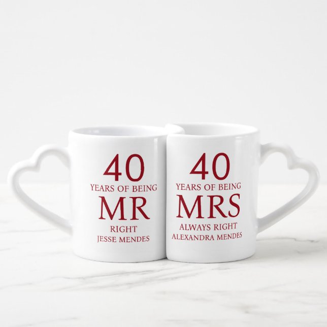 40th Wedding Anniversary Mr Mrs Right Coffee  Mug Set (Front Nesting)