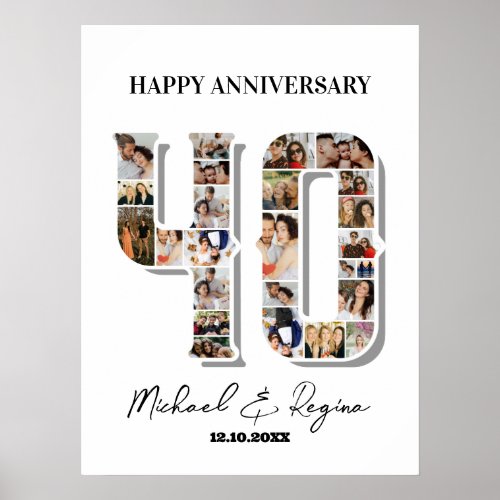 40th Wedding Anniversary Number 40 Photo Collage Poster