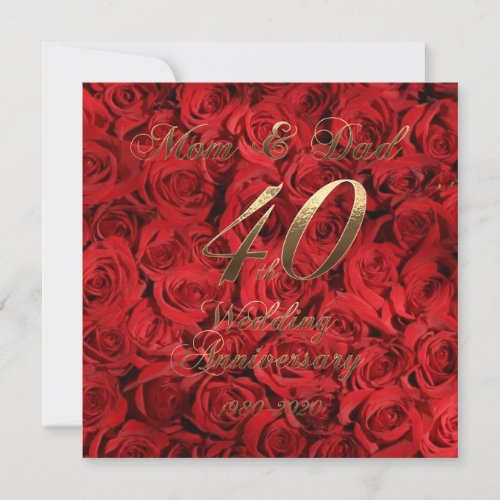 40th Wedding Anniversary Parents 2020 Red Roses Save The Date
