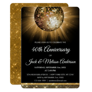 40th Wedding Anniversary Party Gold Disco Ball Invitation