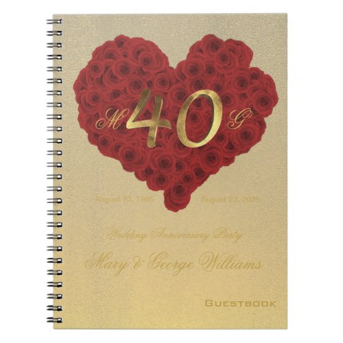 40th Wedding Anniversary Party Guestbook Red Roses Notebook