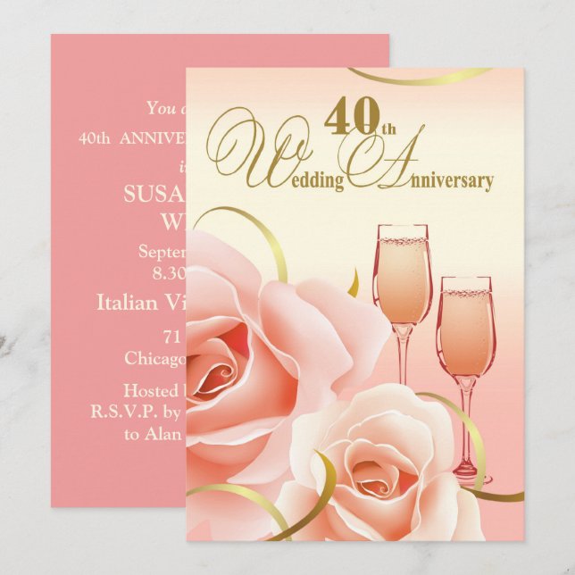 40th Wedding Anniversary Party Invitations (Front/Back)