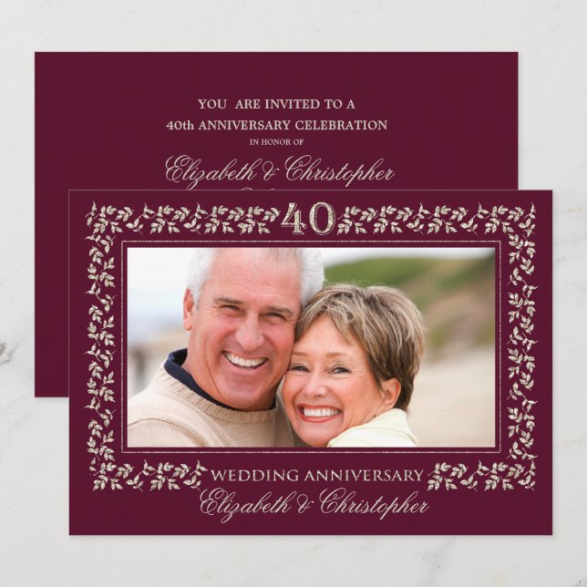 40th Wedding Anniversary Party Photo Invitation (Front/Back)