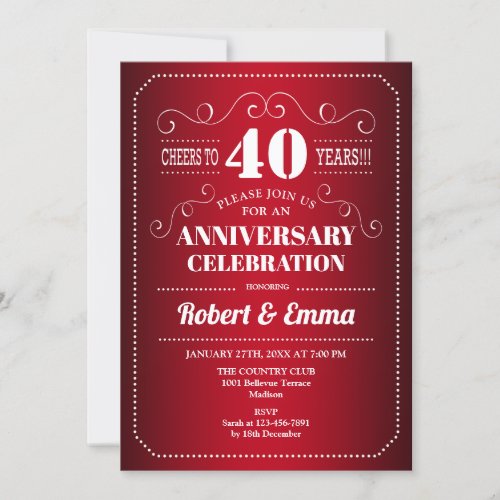 40th Wedding Anniversary Party _ Ruby Red Invitation