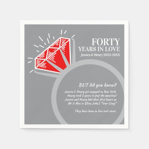 40th wedding anniversary party ruby ring fun facts napkins