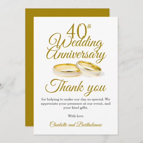 40th Wedding Anniversary Party Thank You Card