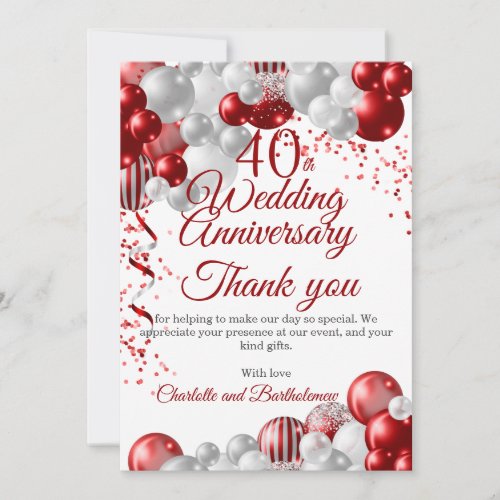 40th Wedding Anniversary Party Thank You Card