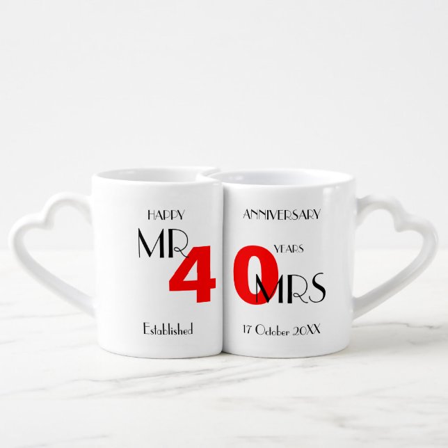40th Wedding Anniversary Personalized Coffee Mug Set (Back Nesting)