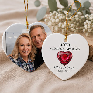 40th Wedding Anniversary Personalized Couple Photo Ceramic Ornament