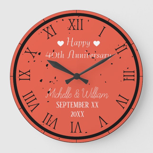  40th Wedding Anniversary Personalized Large Clock (Front)