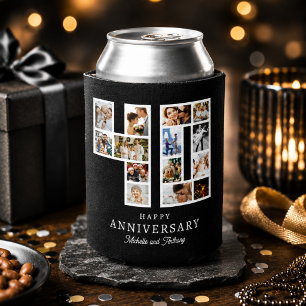 40th Wedding Anniversary Photo Black Can Cooler