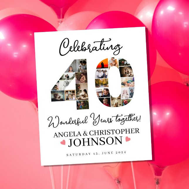 40th Wedding Anniversary Photo Collage party Poster (Creator Uploaded)