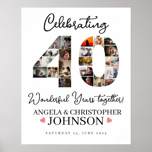 40th Wedding Anniversary Photo Collage party Poster