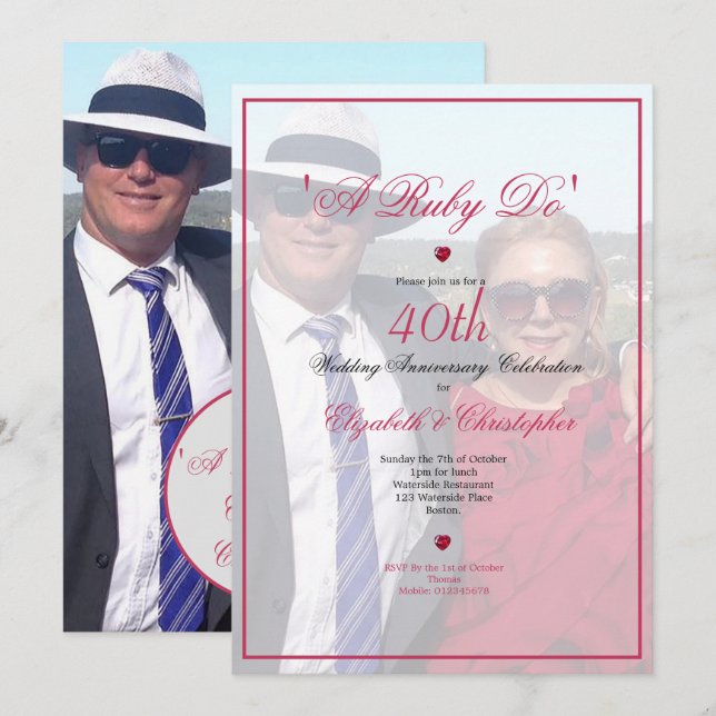 40th Wedding Anniversary Photo Elegant A Ruby Do Invitation (Front/Back)