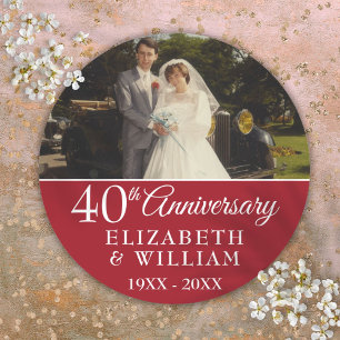 40th Wedding Anniversary Photo Elegant Ruby Classic Round Sticker