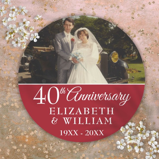 40th Wedding Anniversary Photo Elegant Ruby Classic Round Sticker (40th Wedding Anniversary Photo Elegant Ruby Classic Round Sticker)