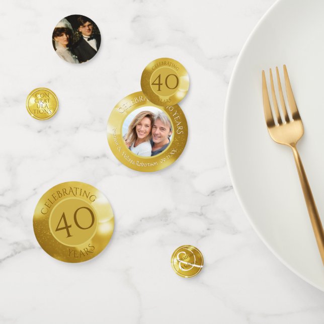 40th Wedding Anniversary Photo Gold Personalized Confetti (Group)