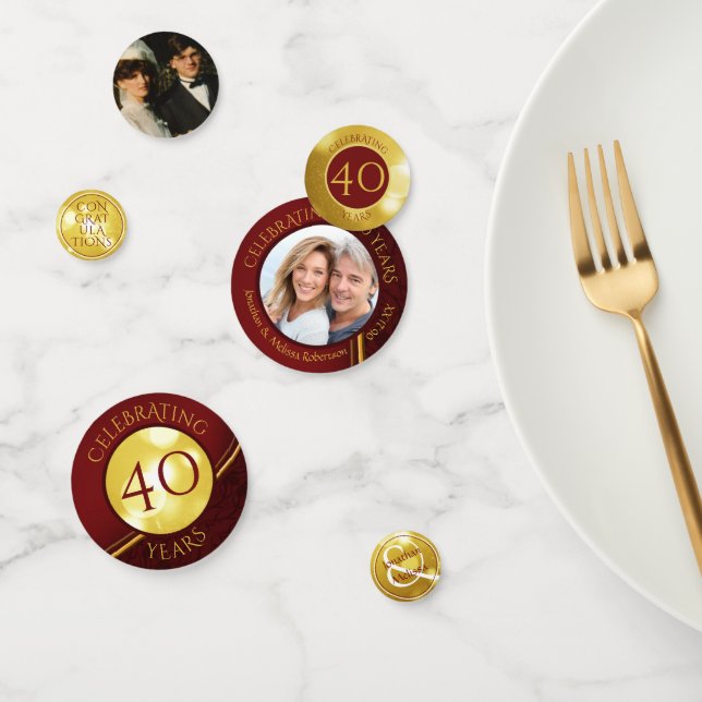 40th Wedding Anniversary Photo Ruby Gold Custom Confetti (Group)