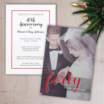 40th Wedding Anniversary & Photo - Ruby Red Invitation by JustWeddings at Zazzle