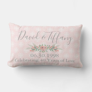 40th Wedding Anniversary Pink and Silver Lumbar Pillow