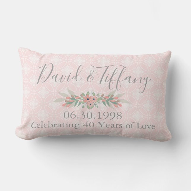 40th Wedding Anniversary Pink and Silver Lumbar Pillow (Front)