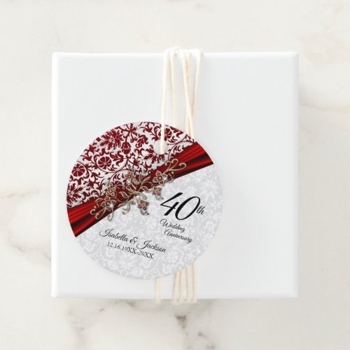 40th Wedding Anniversary _ Red and White Damask Favor Tags