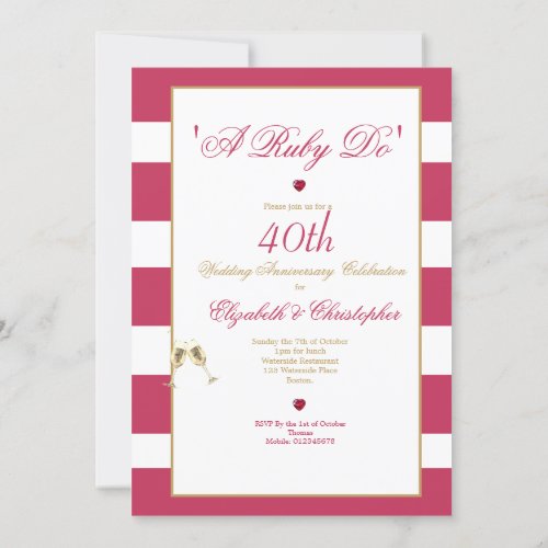 40th Wedding Anniversary Red Elegant A Ruby Do Invitation