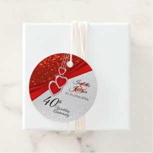 40th Wedding Anniversary - Red Glitter Favor Tags